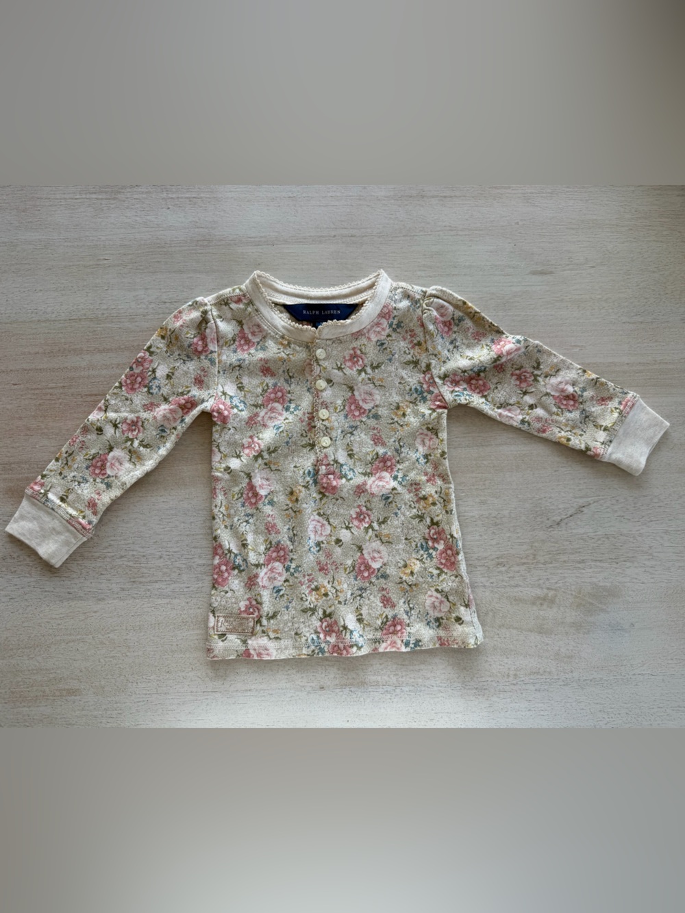 Ralph Lauren Baby Girl Cream Floral Long Sleeve Shirt, 12 Months NWT